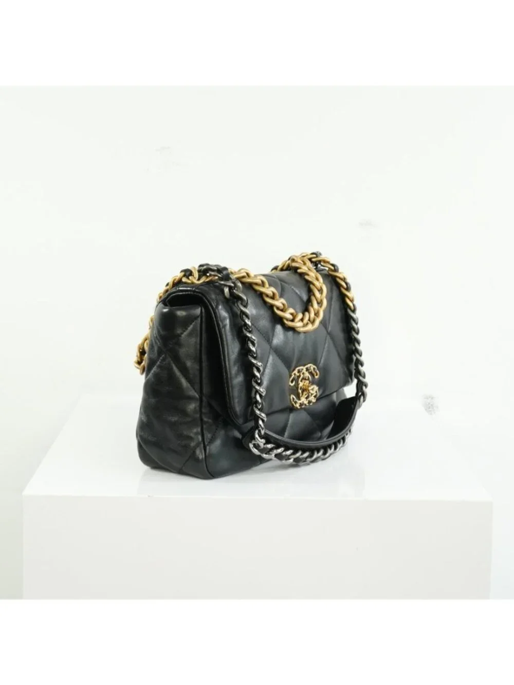 Chanel 19 Black Lambskin Medium Flap Bag Ful Set